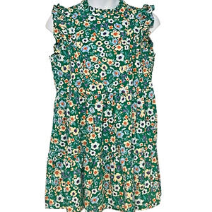 Hailey & Co Plus Sz 1X High Neck Shift Dress Ruffle Sleeves Green Floral Cottage